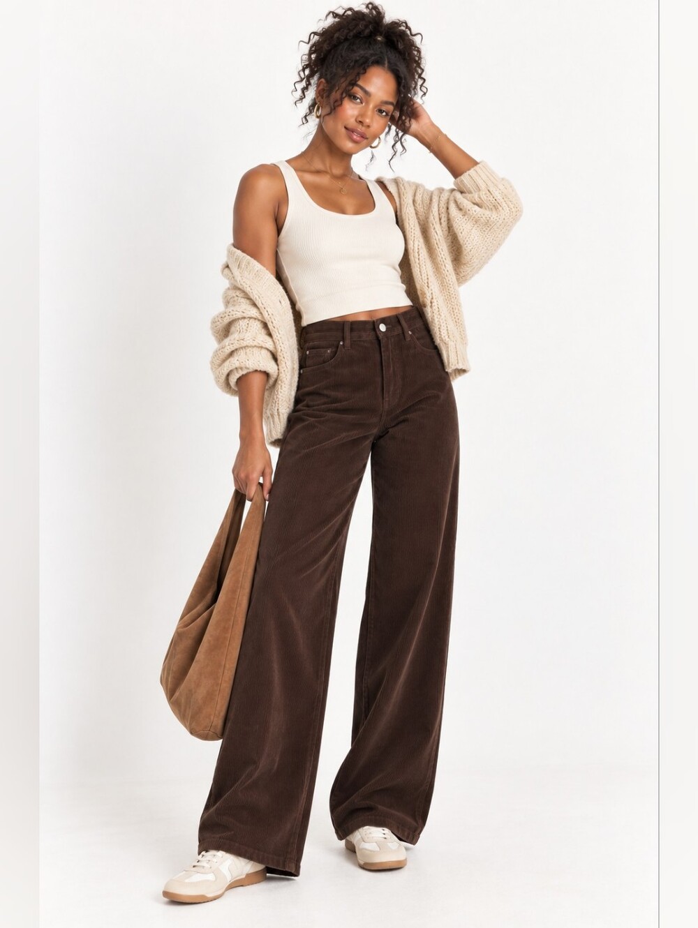 WARP + WEFT NCE High Waist Wide Leg Corduroy Jeans Brown Size 2/26